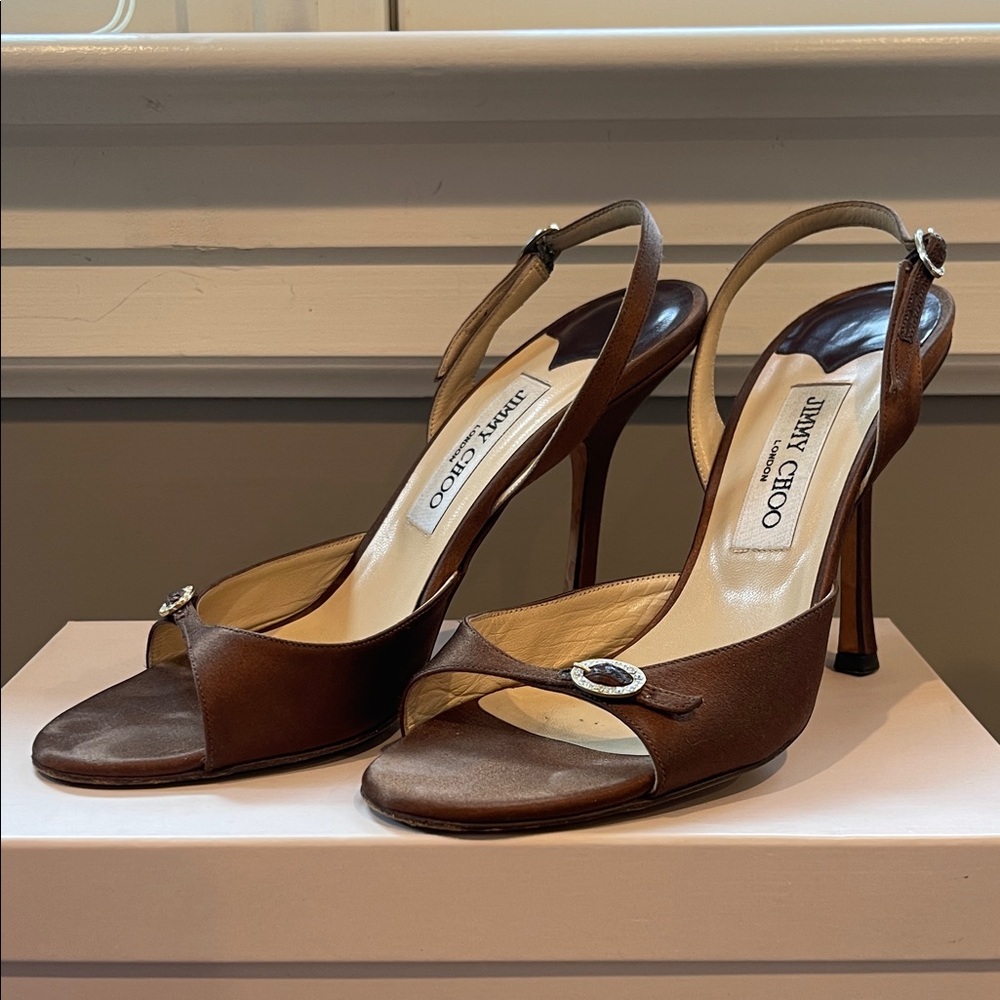 Jimmy Choo Dark Brown Open-Toe Heels